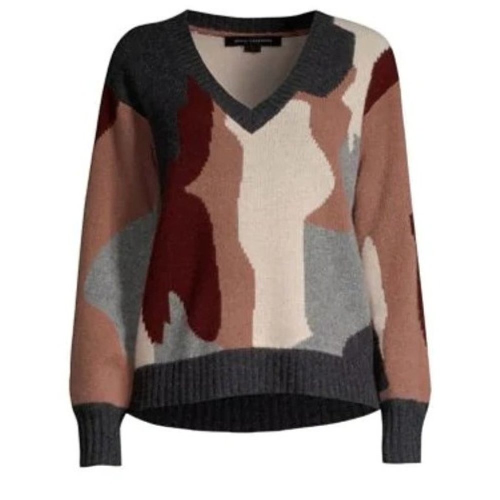 Womens Size XS Skull Cashmere Cayenne V-neck Camo Sweater in Mid Grey Camo - Picture 1 of 7